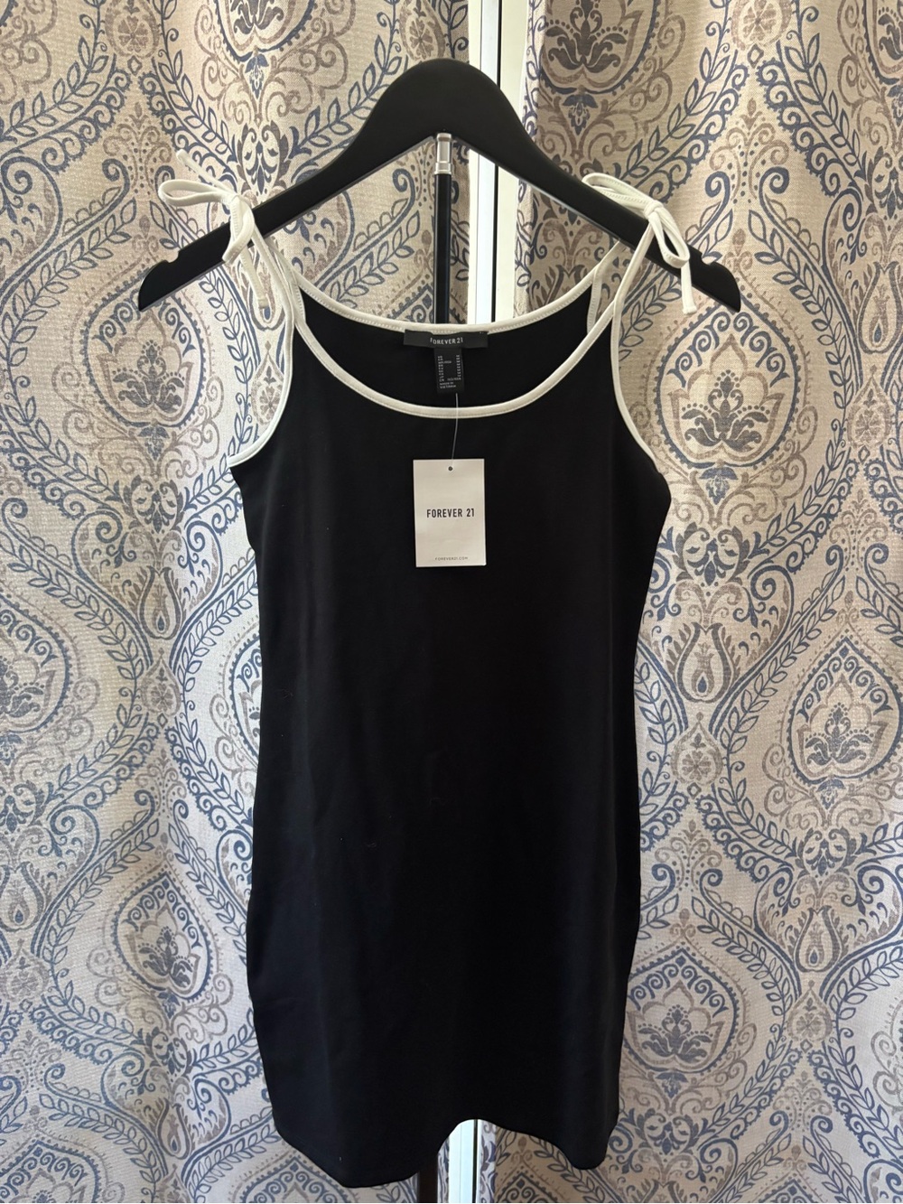 Forever 21 Black Mini Dress with White Tie Straps